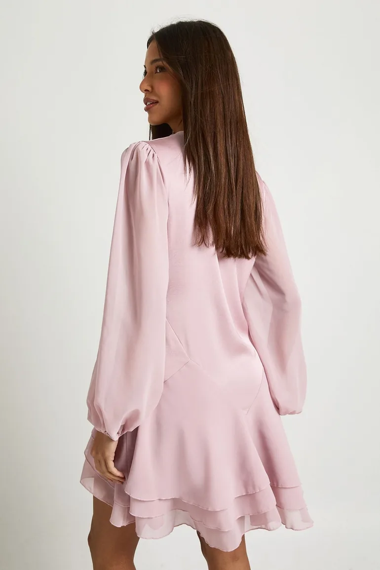 Chiffon Mix Panelled Smock dress - pink - 1