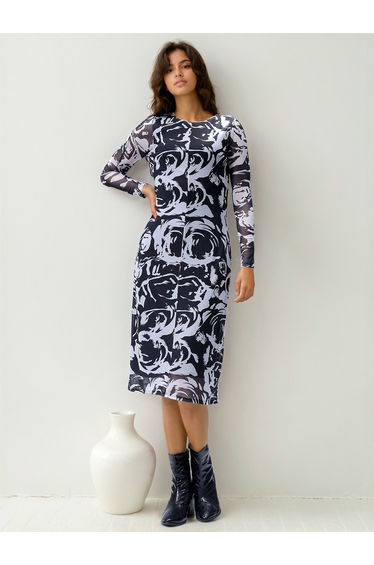 Black Floral Print Bodycon Midi Dress