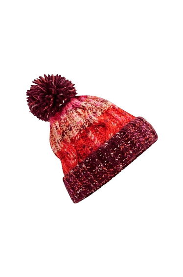 Beechfield Unisex Adults Corkscrew Knitted Pom Pom Beanie Hat - Cherry Sherbet