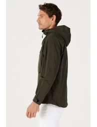 Khaki Standard Fit Regular Cut Kangaroo Pocket Hooded Coat - 2