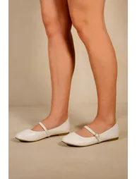JOSIE BALLERINA FLATS WITH STRAP DETAIL IN WHITE FAUX LEATHER - 1