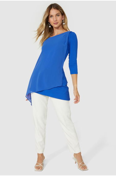 Chiffon Overlay Assmetric Top