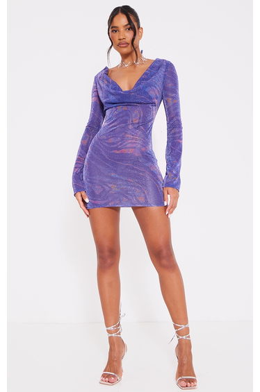 Purple Tiger Print Lurex Mesh Mini Beach Dress