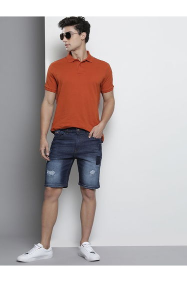 Men Slim Fit Solid Denim Shorts