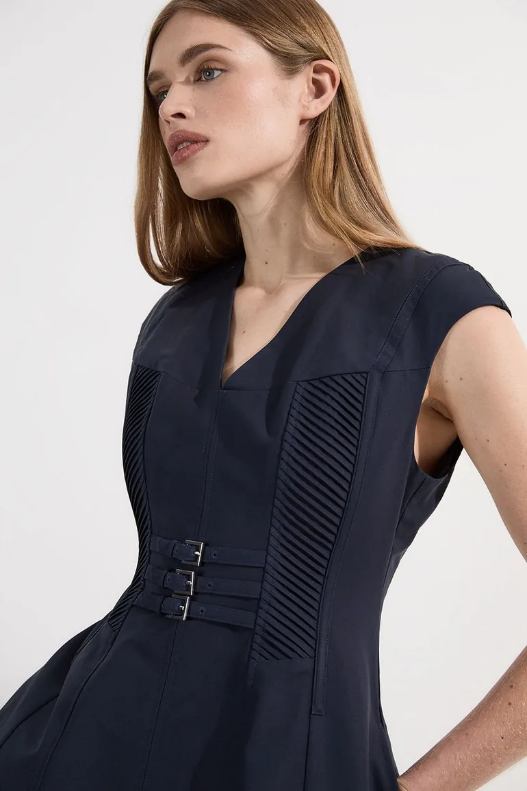 Archive Collection - Tailored Cotton Pintuck Grosgrain Corset Maxi Dress - 1