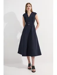 Archive Collection - Tailored Cotton Pintuck Grosgrain Corset Maxi Dress