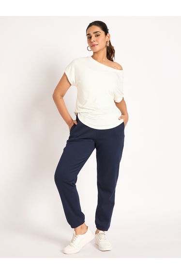 Women Navy Blue Fleece Joggers