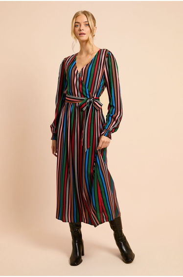 Multi Stripe Printed Wrap Dress