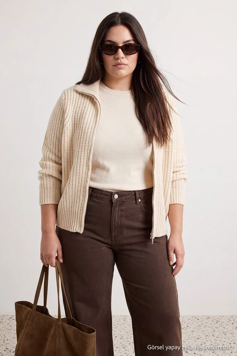 Wardrobe Essentials Stone Double-Sided Zipper Soft Textured Knitwear Cardigan