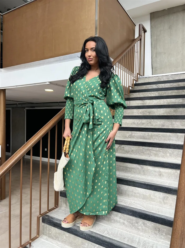 Green Mini Dot Long Sleeve Wrap Dress Glamorous Multicolour : Day Dresses :  VogaCloset Oman