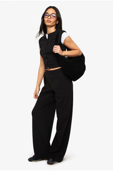 Rib Wide Leg Trouser - black