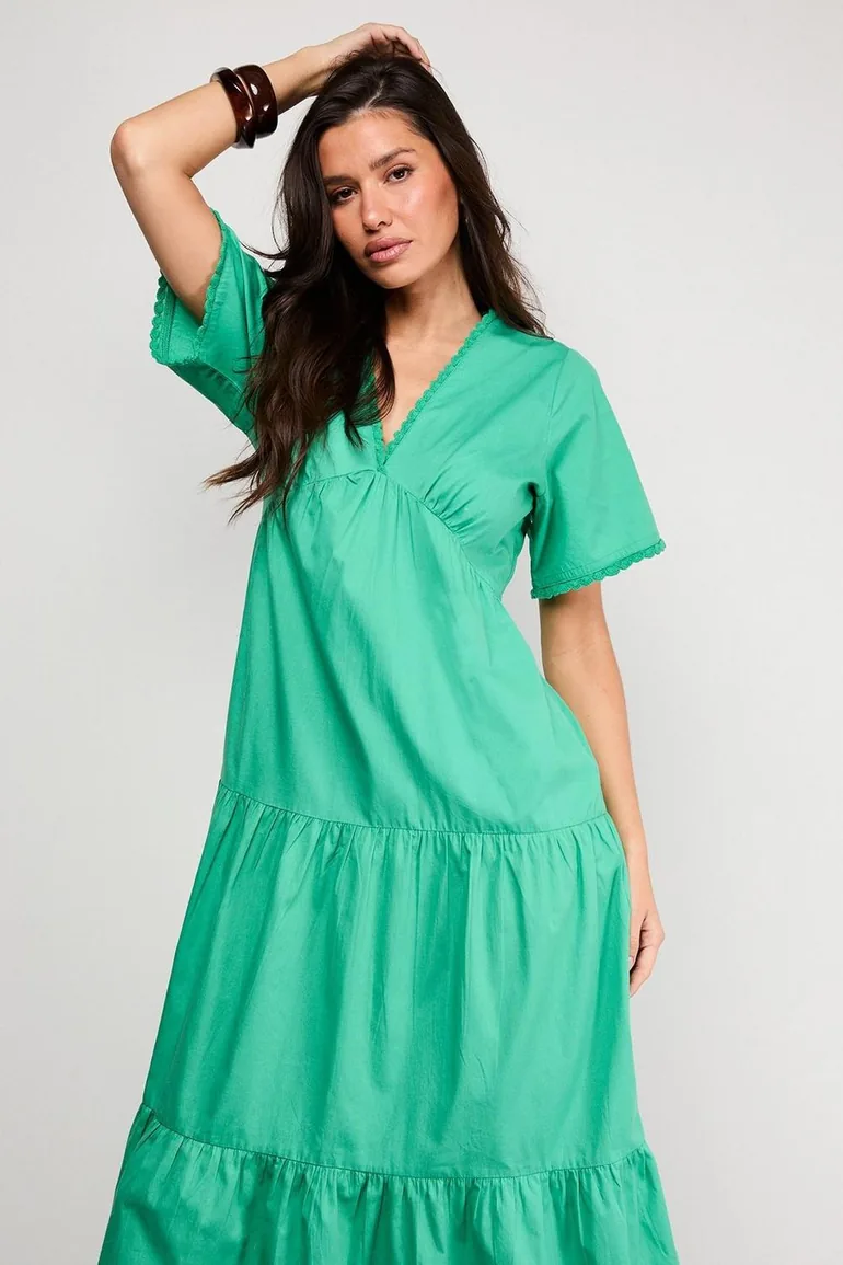 Petite Poplin Whipstitch Trim Midi Smock Dress Warehouse Green : Dresses :  VogaCloset Oman
