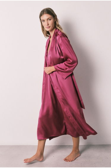 Satin-finish long ruffled robe