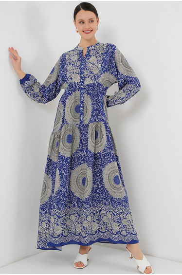 BDART Printed V-Neck Maxi Dress with Button Closure