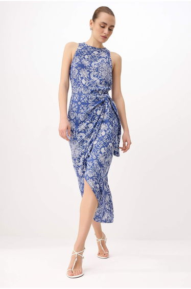 Blue Midaxi Woven Patterned Dress