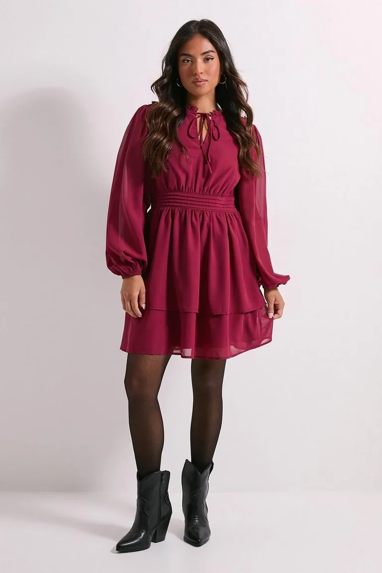 Petite Tie Neck Tiered Skirt Mini Dress Dorothy Perkins Red : Dresses :  VogaCloset Oman