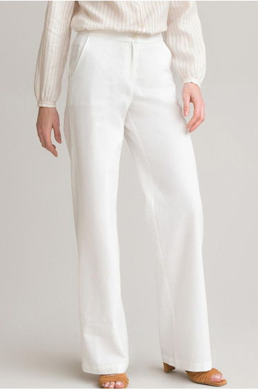 Wide Leg Trousers in Linen Mix, Length 33.5"