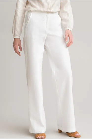 Wide Leg Trousers in Linen Mix, Length 33.5"