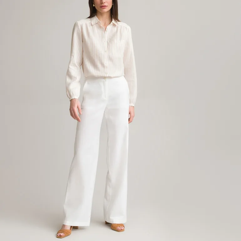 Wide Leg Trousers in Linen Mix, Length 33.5" - 1