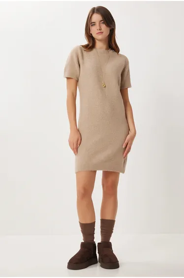 ISTANBUL Ribbed Knit Mini Dress with Crew Neck