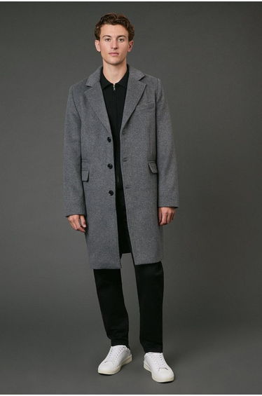 Mid Grey Signature 3 Button Epsom Wool Blend Coat