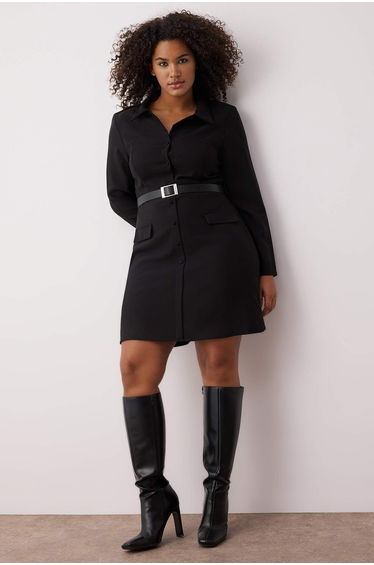 Black Woven Belted Mini Plus Size Jumpsuit