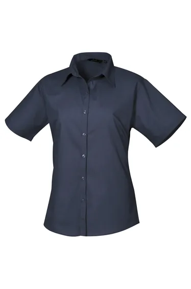 Premier Short Sleeve Poplin Blouse / Plain Work Shirt - Navy