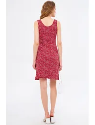 Women's Red Ikosidio Dress Body-Fitting Sleeveless Front Slit Mini-Length - 3