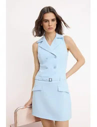 Blue Belt Pack Jacket Collar Short / Mini Woven Dres