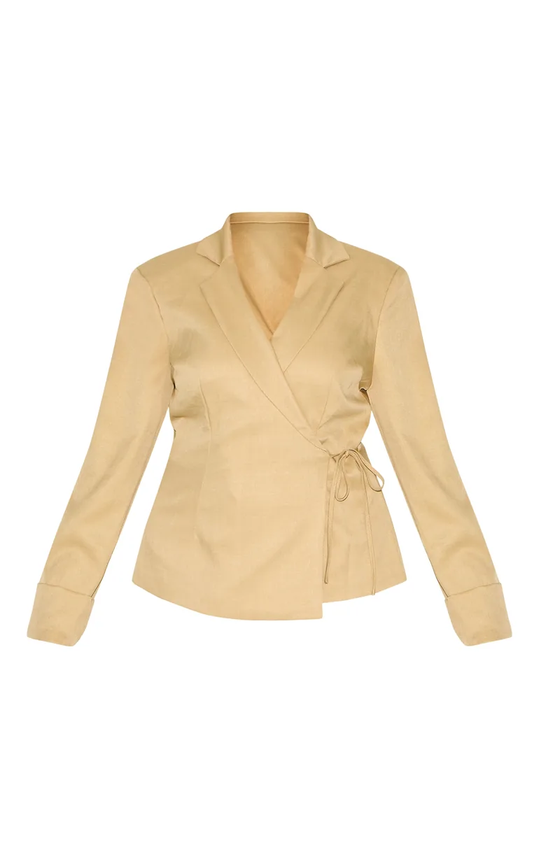Plus Taupe Super Boxy Tie Side Blazer - 4