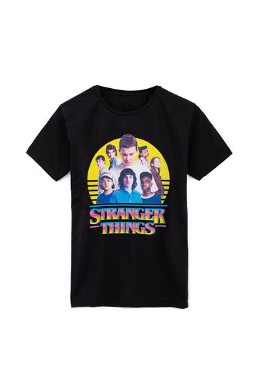 Stranger Things Childrens/Kids Characters Logo T-Shirt - Black