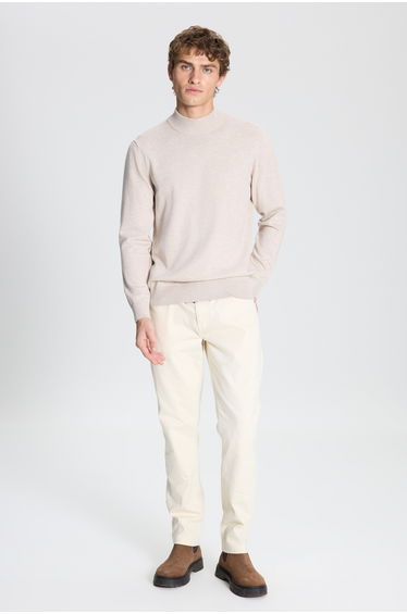Men's Beige Melange Standard Fit Normal Cut Half Turtleneck Knitwear Sweater