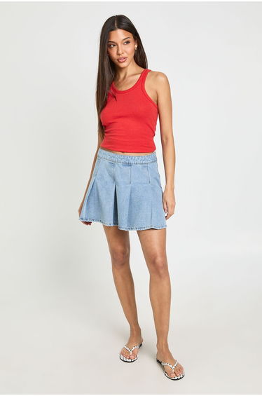 Pleated Denim Skirt - bleach wash