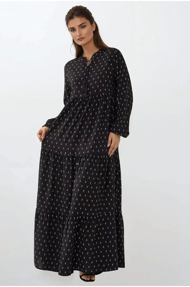 Printed Long Sleeve Viscose Maxi Dress