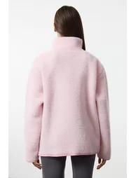 Winter Essentials Light Pink Thick Fleece Zipper Stand Collar Pocket Knitted Sweatshirt - 6