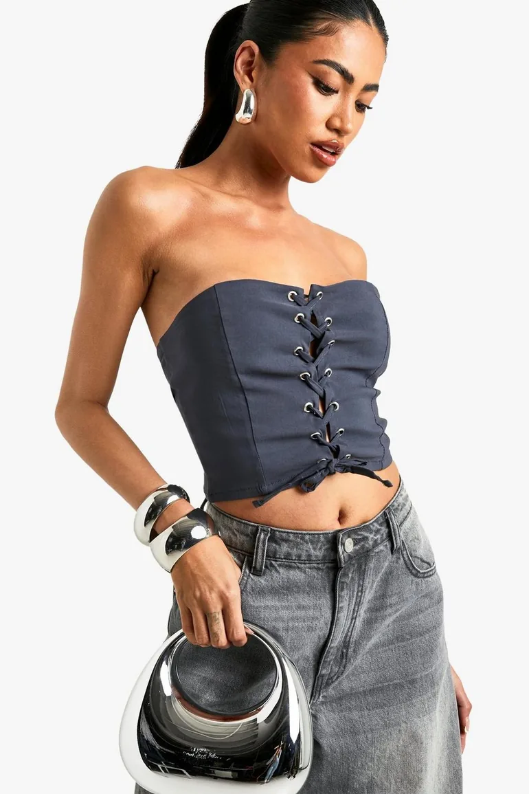 BENGALINE LACE UP FRONT CORSET - grey - 2