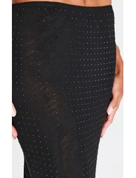 Black Hot Fix Mesh Floor Length Skirt - 3