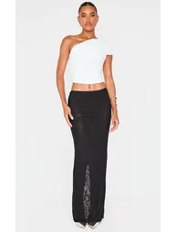 Black Hot Fix Mesh Floor Length Skirt - 5