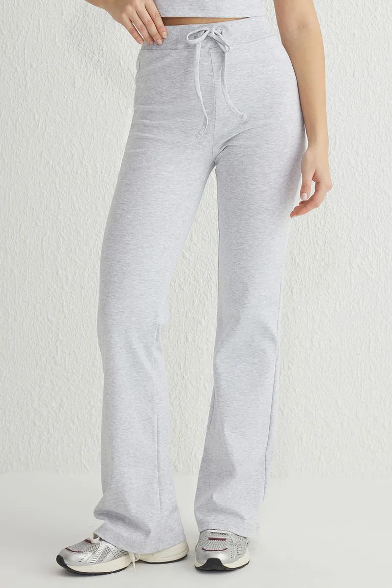 Grey Melange Fitted/Fits Body Ribbed Flexible Knitted Bottom-Top Set - 1