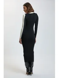 Knit Rib With Contrast Detail Midi Dress - 2