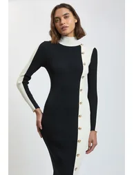 Knit Rib With Contrast Detail Midi Dress - 1