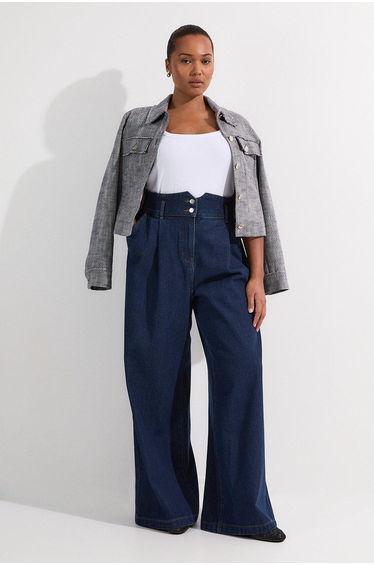 Plus Size Denim Wide Leg Trousers