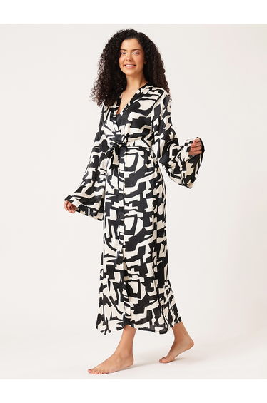 Women Printed Strappy Night Dress with Robe