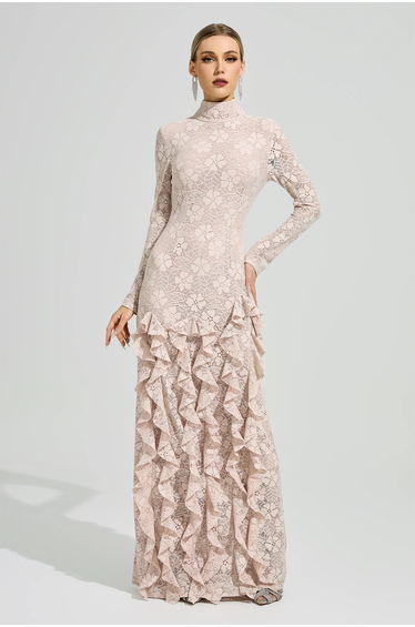 Tagore Pink Ruffle Formal Dress