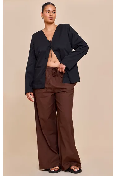 Plus Black Tie Up Boxy Blazer