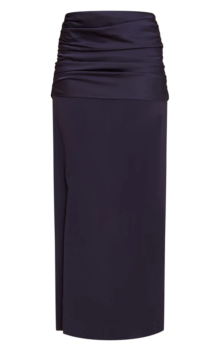 Navy Satin Overlay Chiffon Maxi Skirt - 4
