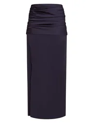 Navy Satin Overlay Chiffon Maxi Skirt - 4