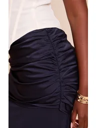 Navy Satin Overlay Chiffon Maxi Skirt - 3