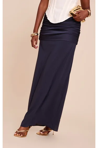 تنورة ماكسي شيفون بطبقة مركبة لون كحلي