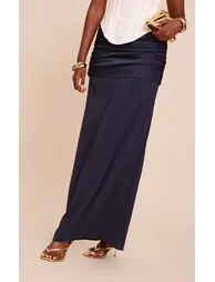 Navy Satin Overlay Chiffon Maxi Skirt - 2